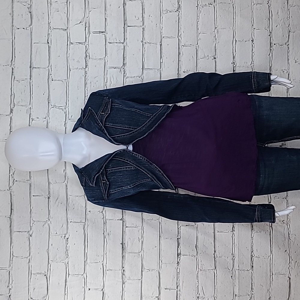 Tommy Hilfiger Retro Vintage Long Sleeve Cropped Denim Jacket in Dark Blue Wash